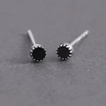 Minimalist S925 sterling silver stud earrings with black round inlay for men - Black Polka Dot