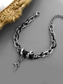 Pulsera de acero de titanio con cadena plateada, gema negra y colgante de estrella - Pulsera de Empalme de Zircón Negro (S041-A)
