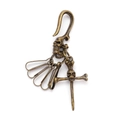 Vintage bronze skull keychain with punk style belt clip and four horseshoe ring pendants - Bronze