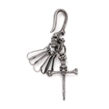Vintage silver skull keychain with bone cross pendant and metal clip connectors - Antique Silver