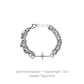Silver double layer cross star bracelet with rectangular bar charm, 17cm length - S013-A (Star Bracelet 17cm) Titanium Steel Version