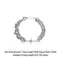 Double-layered silver star cross bracelet with rectangular engraved plate and chain - S013-B (Star Bracelet 19cm) Titanium Steel Version