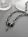 Collar de acero de titanio con gema negra y colgante de estrella con diseño unisex - Collar de Estrella de Circonia Negra (L054-A)