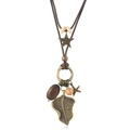 Sautoir bohème réglable avec pendentif feuille en bronze et perles en bois style rétro - Style Pendentif Feuille Vintage / Brun Foncé