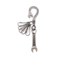 Retro hip-hop wrench keychain with U-hook and five pins on a minimalist white background - Antique Silver