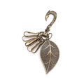 Vintage punk bronze leaf keychain with engraved scrollwork and heavy metal hooks - Bronze