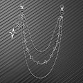 Detail van een zilveren gelaagde tailleketing met ster hangers en punk metalen schakels - Zilver