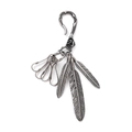 Porte-clés vintage en argent antique avec plumes gravées et détails de crâne - Style Plume Turquoise (K512-C) / K512-C