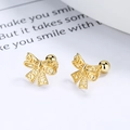 Elegant hollow heart bow stud earrings in gold-plated silver with screw ball backings - Gold/Pair