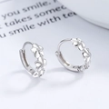 Pendientes de aro camelia de plata de ley 925 con incrustaciones florales de circonita - Plata 925 / Plata (Rhinestone Blanco)