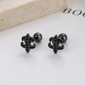 Gothic style black fleur-de-lis stud earrings with dark zircon inlays for a cool look - Anchor/Black Gold