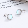 925 Sterling silver moonstone stud earrings featuring teardrop design for women - Round Style / Silver