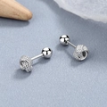 Minimalist S925 sterling silver woven knot stud earrings with threaded ball backings - White Gold