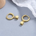 Minimalist geometric S925 sterling silver hoop earrings with gold plated cube charms - Gold