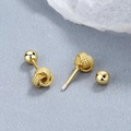 Gold-plated S925 silver twisted knot screw back earrings with woven texture for women - Gold