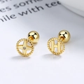 Pendientes asimétricos de plata 925 dorada con letra H y estrella en círculo de puntos - Dorado / 1 Par