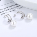 Elegant S925 sterling silver pearl earrings with micro-inlaid zircon in minimalist style - White Gold/Pair