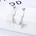 Polished 925 sterling silver bow knot U-shape earring in bright silver finish - White Gold/Pair