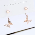 Elegant 925 silver rose gold bow earrings with hollow butterfly charms and ball studs - Rose Gold