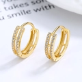 Elegante goldene S925 Sterlingsilber Doppel-Creolen mit funkelnden weißen Zirkonia-Steinen - 925er Silber / Gold