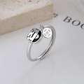 Vintage 925 sterling silver lucky cat ring with coin pendant and adjustable band - Adjustable Open / Lucky Cat / Black