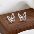 Exquisite 925 sterling silver butterfly stud earrings with sparkling cubic zirconia - Platinum Color / With Silver Backs