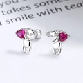 Orecchini a perno koala in argento S925 con un cristallo rosa a forma di cuore - Argento 925 / Placcato Platino Zirconia Rosso Rosa