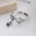 925 silver lotus and koi fish adjustable ring with a delicate lotus seed pod charm - Adjustable Open / Thai Silver