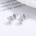925 sterling silver planet stud earrings with shiny cubic zirconia and screw backs - White Gold/Pair