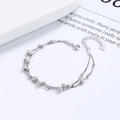 Minimalistisches S925 Sterlingsilber Doppelarmband mit polierten und mattierten Perlen - 925er Silber / Weißgold