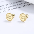 Pair of gold-plated 925 silver stud earrings with Good Luck engraving and screw back design - 925 Silver / Gold/Pair