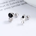 Asymmetric 925 sterling silver astronaut and rocket stud earrings with screw ball backs - 925 Silver / White Gold (Screw Back)