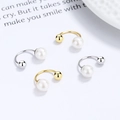 Eleganti orecchini a lobo a vite a forma di C in argento 925 con perle, oro e argento - Oro Bianco/Paio / Stile Perla Artificiale