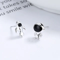 Asymmetric 925 sterling silver astronaut and rocket stud earrings for women set - 925 Silver / White Gold (Butterfly Earplug)