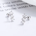 925 silver stud earrings with three square zircons and screw back for cartilage - 925 Silver / White Gold