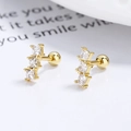 Golden 925 silver stud earrings with three vertical square-cut cubic zirconia crystals - 925 Silver / Gold