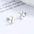Polished S925 silver clover stud earrings with screw ball back for daily wear - 925 Silver / White Gold/Pair