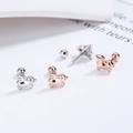 S925 sterling silver winged pig stud earrings with secure ball screw back in silver finish - Pig