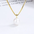 Elegant 925 sterling silver pearl necklace with a round white pendant and golden box chain - Gold Plated Necklace
