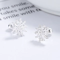 925 silver snowflake earrings with sparkling cubic zirconia and screw ball backs - 925 Silver / Silver