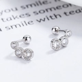 925 silver stud earrings with triple round cubic zirconia and screw-back ball closures - 925 Silver / White Gold