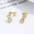 Curved gold 925 silver stud earrings with three sparkling round zircons for women - 925 Silver / Gold