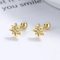 Minimalist 925 sterling silver gold star stud earrings with zircon and screw ball back - Yellow Gold (Straight Plate)