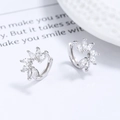 Pendientes de aro de hoja en plata de ley 925 con circonitas marquesa para mujer - Plata 925 / Oro Blanco/Par