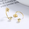 925 sterling silver gold star stud earrings with sparkling stones and polished beads - Golden (C-Shaped)