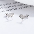 Minimalist 925 sterling silver ginkgo leaf stud earrings with secure ball screw backs - 925 Silver / White Gold