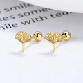 925 silver ginkgo leaf stud earrings in gold finish with screw back design - 925 Silver / Gold