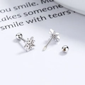 S925 sterling silver star stud earrings with sparkling cubic zirconia and screw back - Platinum Color (Straight Bar)