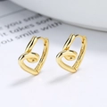 925 sterling silver gold heart hoop earrings with sleek curved lines and S925 stamp - Gold