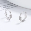Minimalist 925 sterling silver chain drop earrings with pave cubic zirconia accents - White Gold